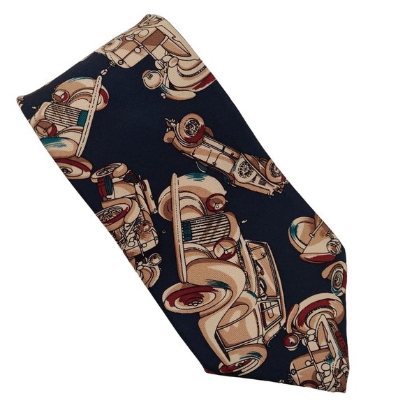 Damon Cohens Classic Car Mens Standard Size Necktie 100% Silk Navy Blue - Picture 8 of 8